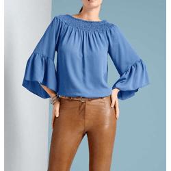 Designer-Volant-Carmenbluse, blau