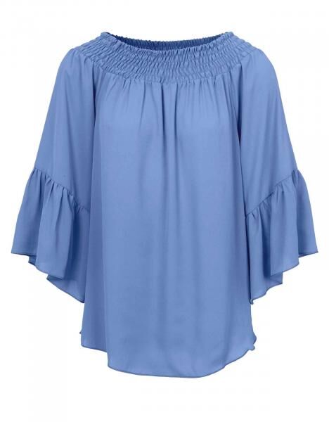 Designer-Volant-Carmenbluse, blau