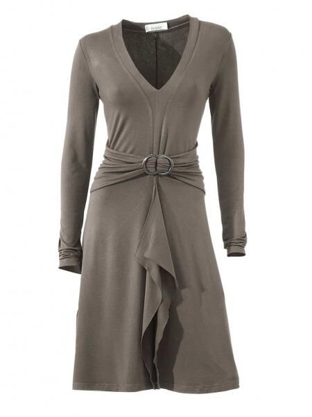 Designer-Volantkleid, taupe