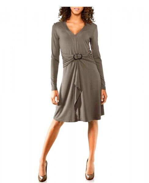 Designer-Volantkleid, taupe