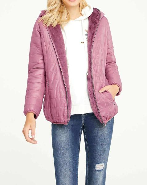 Designer-Wende-Webpelz-Steppjacke, rosenholz