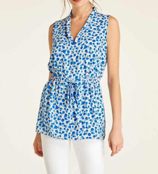 Druckbluse, blau-weiß