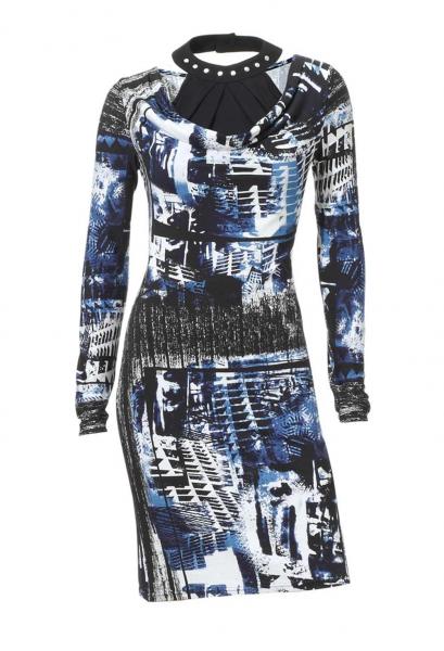 Druckkleid, blau-schwarz