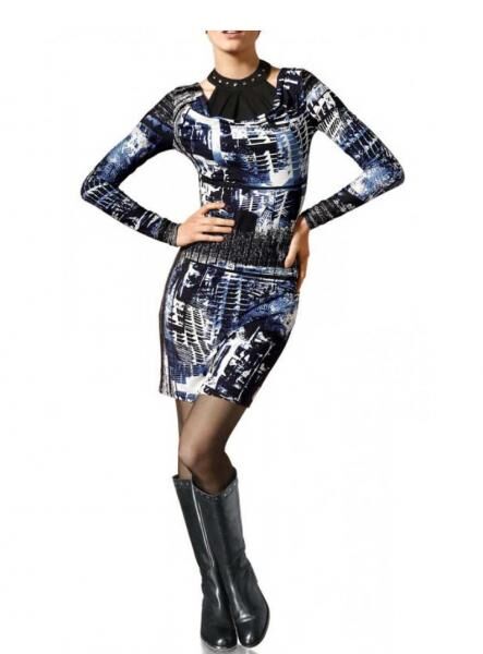 Druckkleid, blau-schwarz