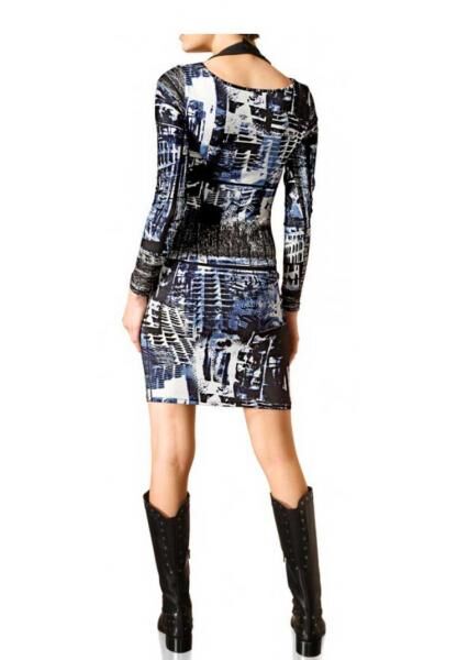 Druckkleid, blau-schwarz