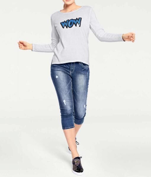 Feinstrickpullover m. Pailletten, ecru