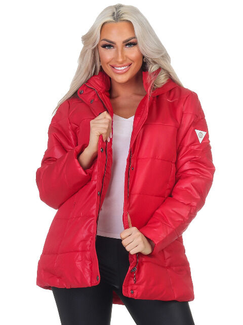  Winter Damenjacke mit Kapuze Fellkapuze  , winter women jacket red BS-RED
