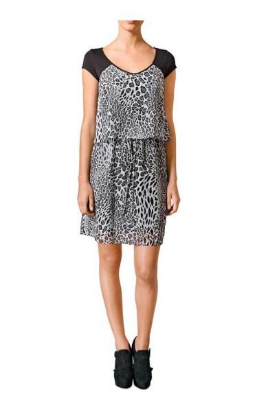 Leomuster-Chiffonkleid, schwarz-grau