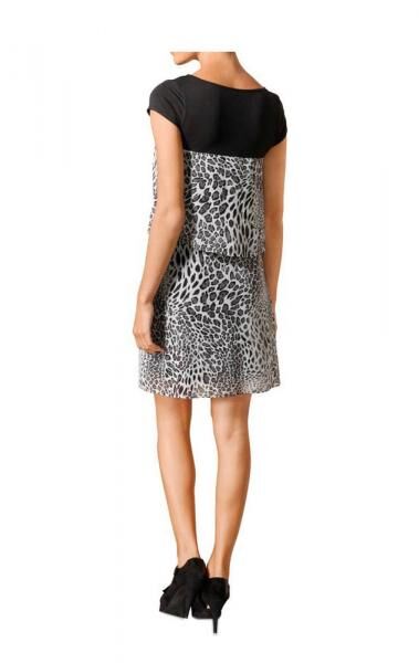 Leomuster-Chiffonkleid, schwarz-grau