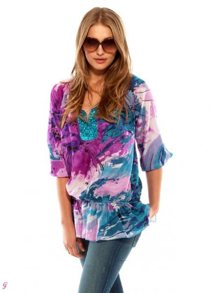 Marken-Seidentunika mit Pailletten, lila