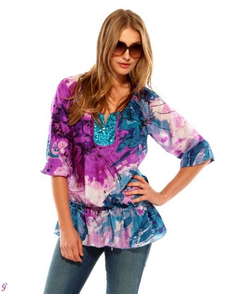 Marken-Seidentunika mit Pailletten, lila