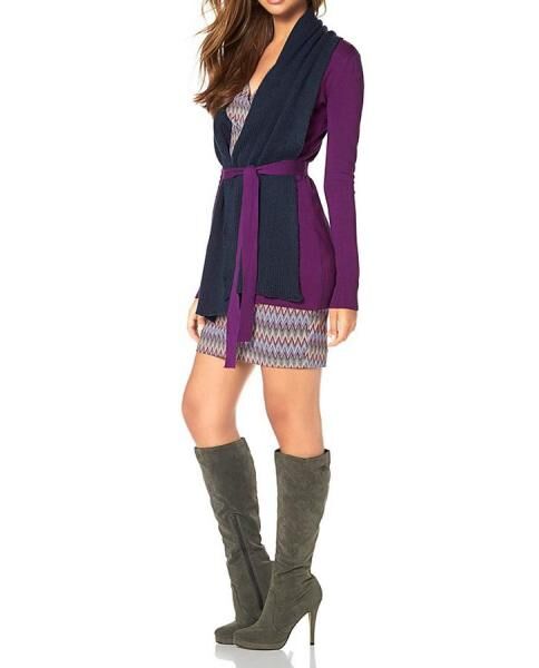 Marken-Strickjacke m. Schal, lila-blau