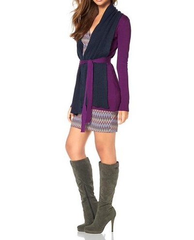 Marken-Strickjacke m. Schal, lila-blau