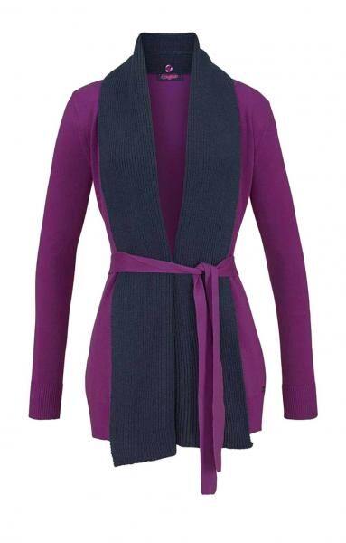 Marken-Strickjacke m. Schal, lila-blau