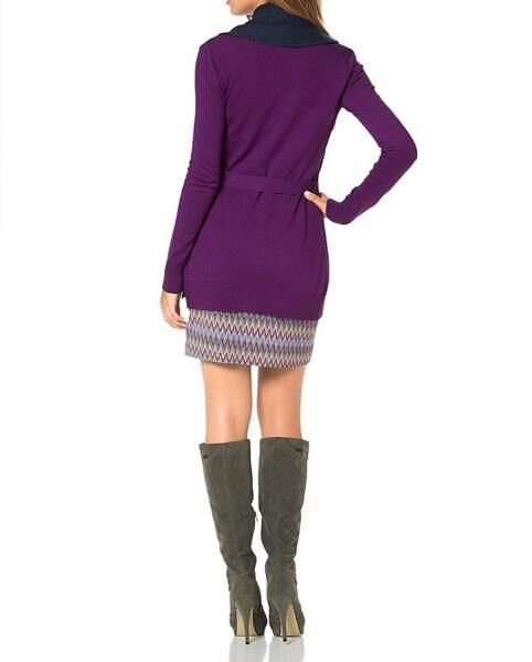 Marken-Strickjacke m. Schal, lila-blau