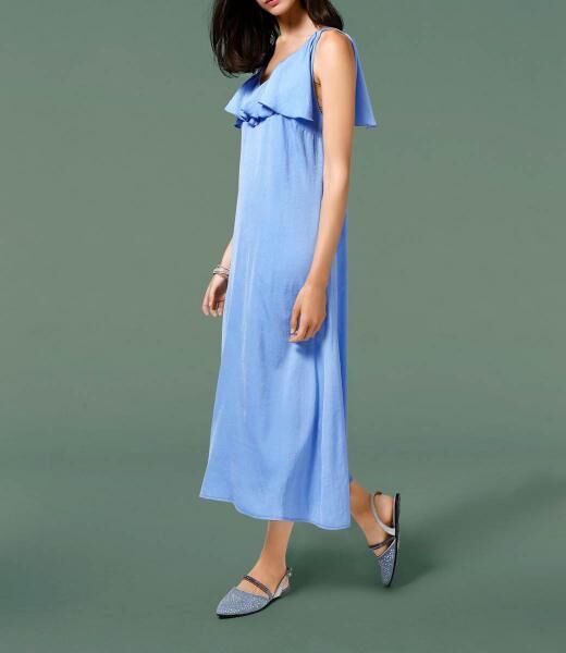 Maxikleid m. Volant, blau