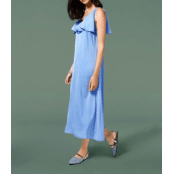 Maxikleid m. Volant, blau