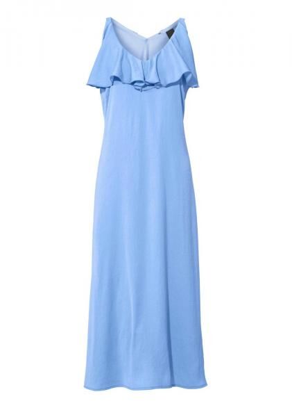 Maxikleid m. Volant, blau