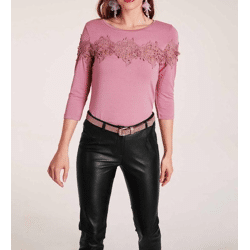 Shirt m. Spitze, rosé