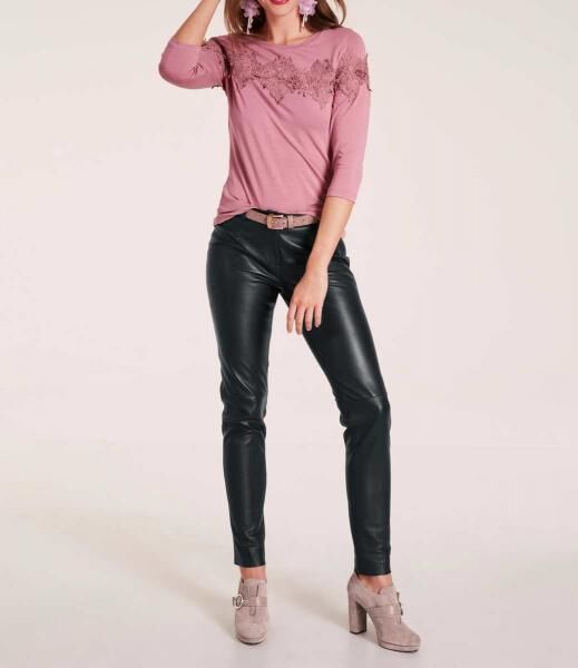 Shirt m. Spitze, rosé