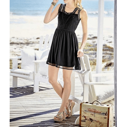 Spitzen-Chiffonkleid, schwarz