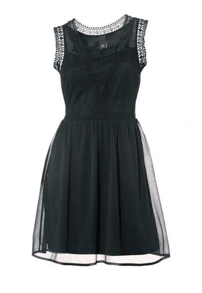 Spitzen-Chiffonkleid, schwarz