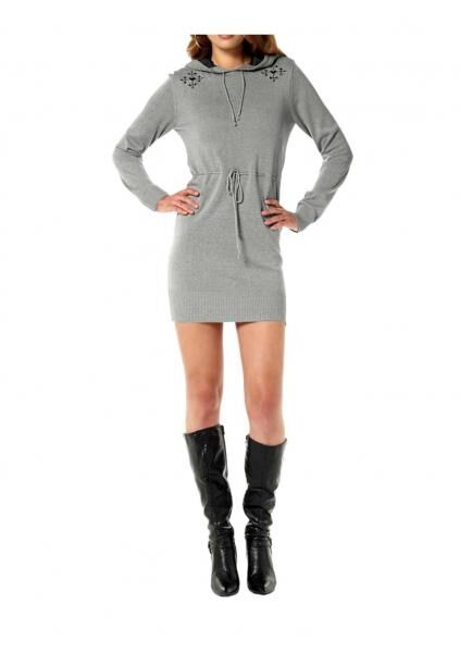 Strickkleid m. Kapuze, grau
