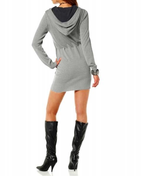 Strickkleid m. Kapuze, grau