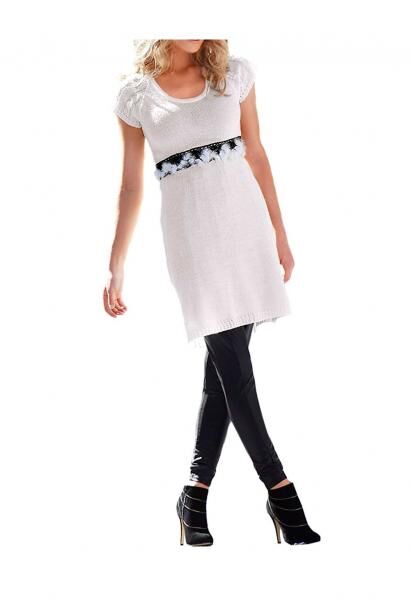 Strickkleid m. Webpelz, ecru