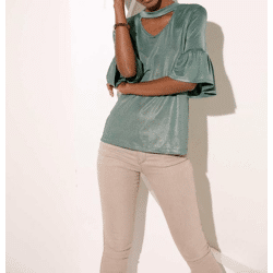 Volantshirt, grün-metallic