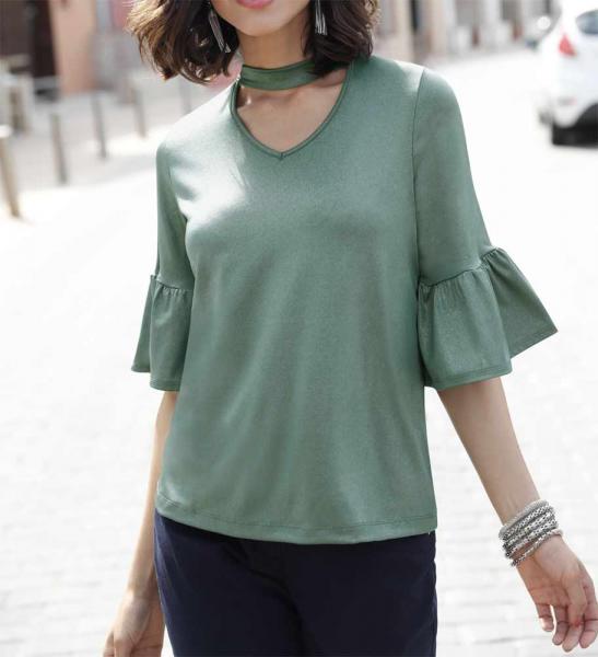 Volantshirt, grün-metallic