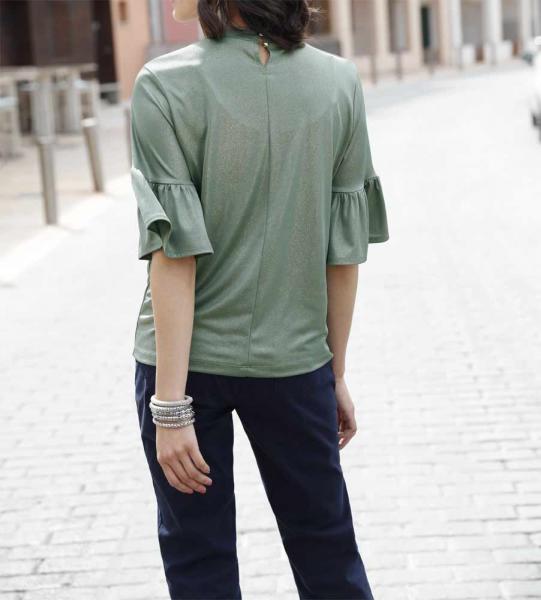 Volantshirt, grün-metallic