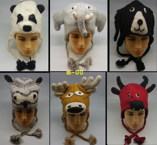 Weihnachtsmarkt Tiermütze Wollmütze lustige Tier div Modelle Wolle Wintermütze Mütze aus Nepal