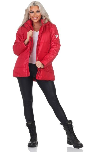  Winter Damenjacke mit Kapuze Fellkapuze  , winter women jacket red BS-RED