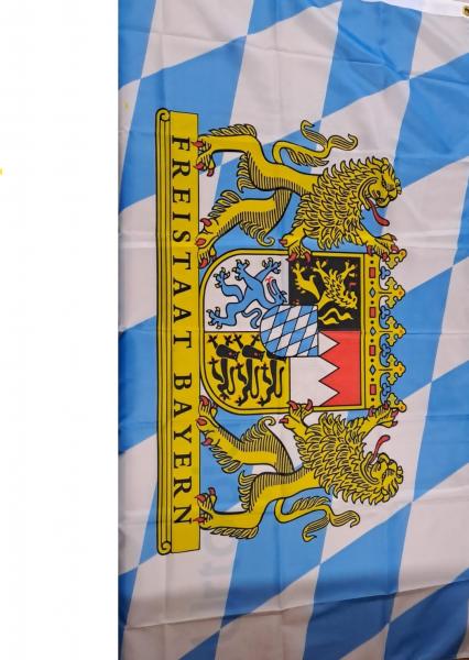 Flagge Bayern Löwe mit Spruch Freistaat 90 x 150 cm Fahne mit 2 Ösen 100g/m² Stoffgewicht