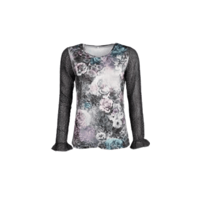 Damen Blusenshirt Motiv Rose Bluse Langarmshirt Shirt Oberteil Gr. S, L, XL