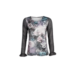 Damen Blusenshirt Motiv Rose Bluse Langarmshirt Shirt Oberteil Gr. S, L, XL