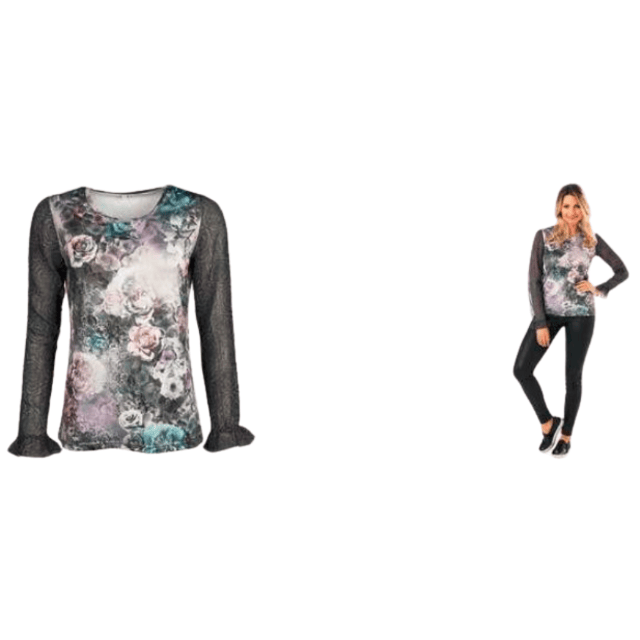 Damen Blusenshirt Motiv Rose Bluse Langarmshirt Shirt Oberteil Gr. S, L, XL