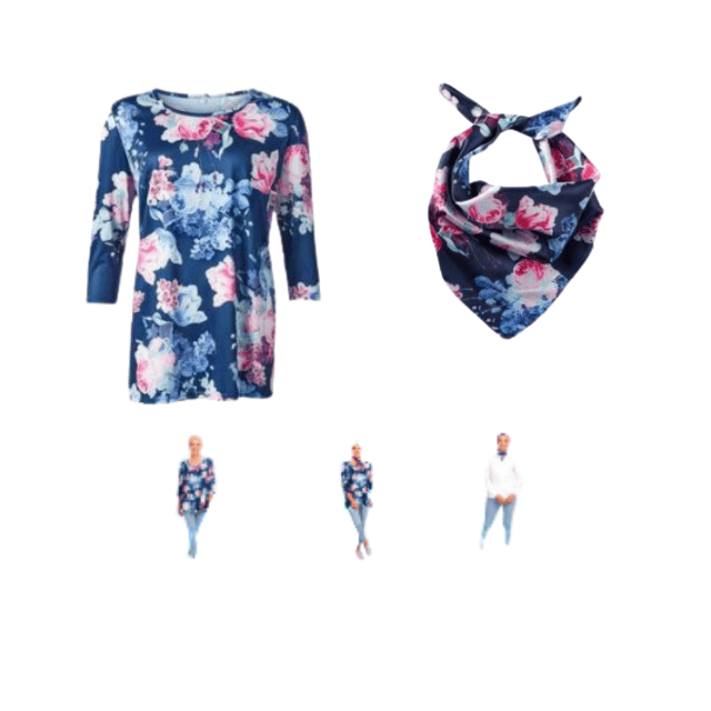 Damenshirt Blumenwelt + gratis Halstuch Damen Shirt Oberteil Kleidungsstück Damenbluse Bluse Größen Mix