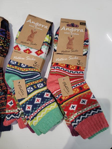 Angora Socken 3er Sets, 80% Angora Anteil, 6 Farbkombinationen/Muster gemischt