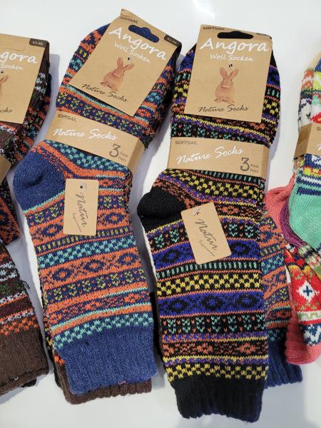 Angora Socken 3er Sets, 80% Angora Anteil, 6 Farbkombinationen/Muster gemischt