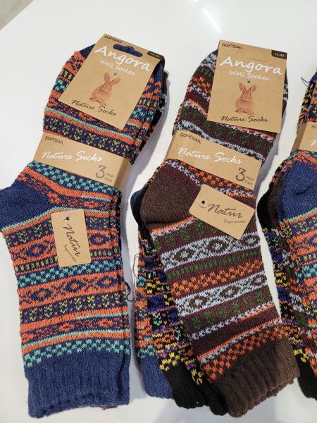 Angora Socken 3er Sets, 80% Angora Anteil, 6 Farbkombinationen/Muster gemischt