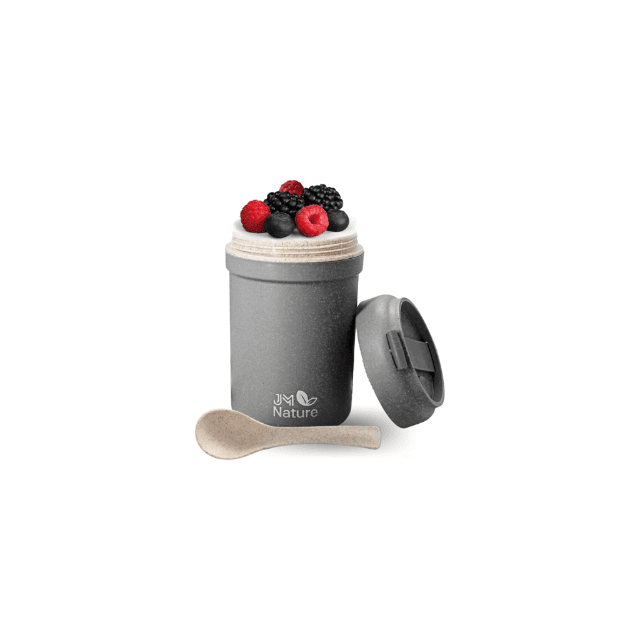 Müslibecher Snackbecher Joghurtbecher Becher To Go mit Deckel und Löffel Auslaufsicher in grau, blau und rosa