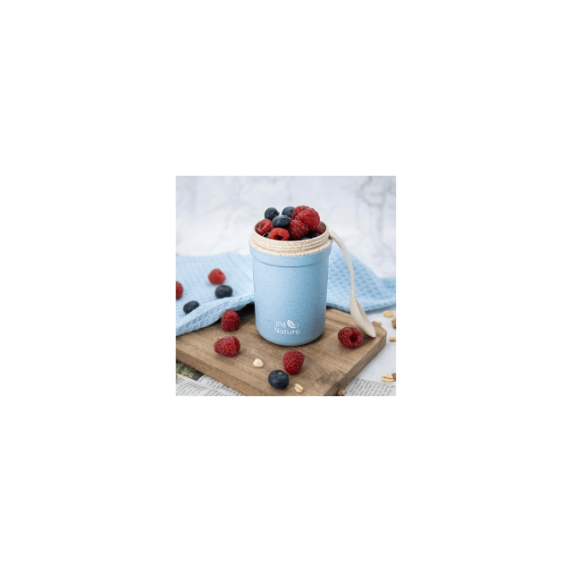 Müslibecher Snackbecher Joghurtbecher Becher To Go mit Deckel und Löffel Auslaufsicher in grau, blau und rosa