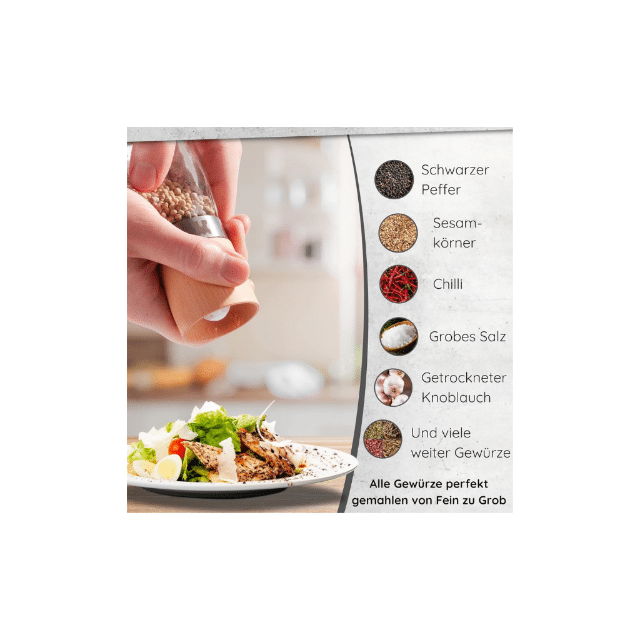 Salz und Pfeffermühle Pfeffer Streuer Mühle Holz Keramik Keramikmahlwerk luftdicht 2er Set