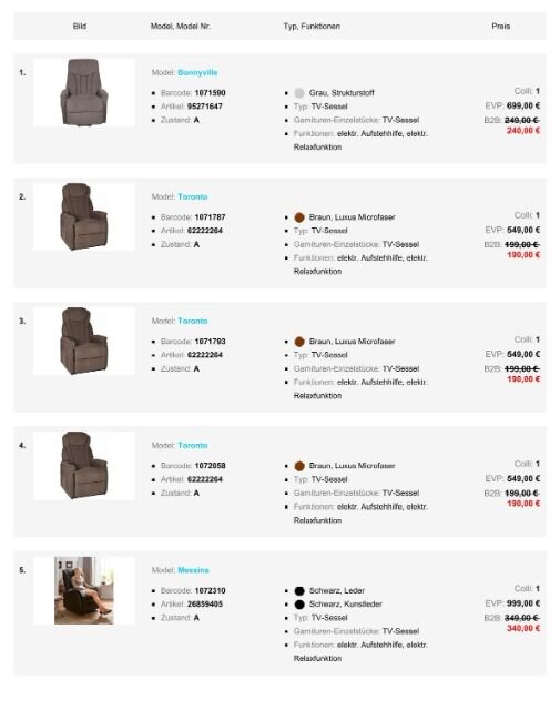 Möbel TV-Sessel ab 170 €, A-Ware, geprüft, verschiedene Modelle