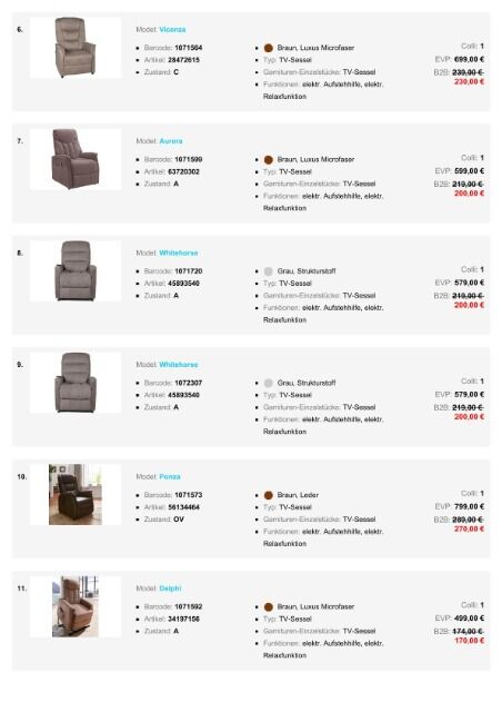 Möbel TV-Sessel ab 170 €, A-Ware, geprüft, verschiedene Modelle