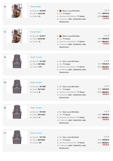 Möbel TV-Sessel ab 170 €, A-Ware, geprüft, verschiedene Modelle