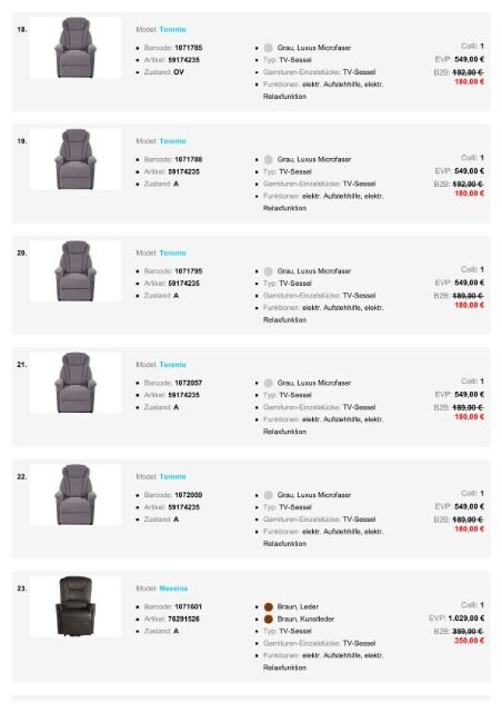 Möbel TV-Sessel ab 170 €, A-Ware, geprüft, verschiedene Modelle