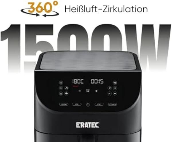 ERATEC AF-60 Heißluftfritteuse XXL 5,5L 1500W Air Fryer mit LED Touchscreen Display und 10 voreingestellten Programmen und Timer Funktion